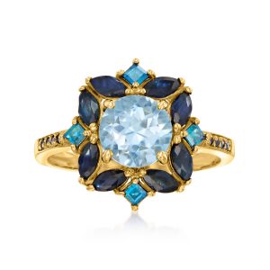 1.80 Carat Sky Blue Topaz, 2.40 ct. t.w. Sapphire and .80 ct. t.w. London Blue Topaz Ring in 18kt Gold Over Sterling