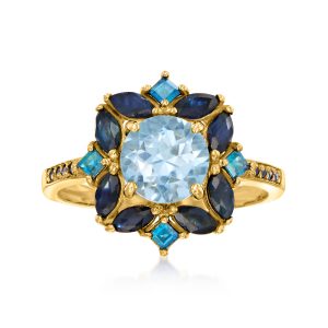 1.80 Carat Sky Blue Topaz, 2.40 ct. t.w. Sapphire and .80 ct. t.w. London Blue Topaz Ring in 18kt Gold Over Sterling