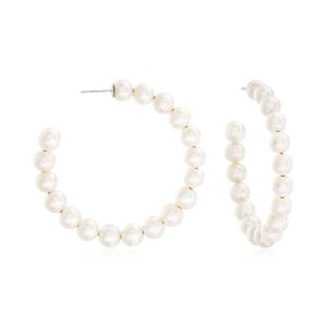 6-7mm Cultured Pearl Hoop Earrings in Sterling Silver. 1 3/4"