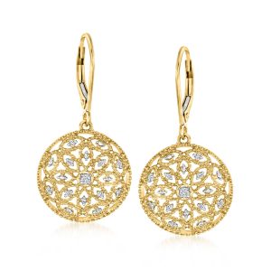 .10 ct. t.w. Diamond Floral Openwork Circle Drop Earrings in 18kt Gold Over Sterling