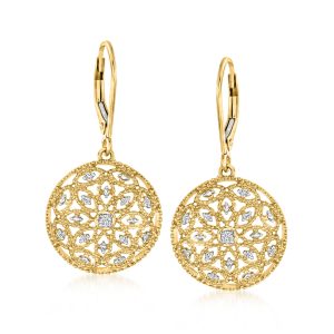 .10 ct. t.w. Diamond Floral Openwork Circle Drop Earrings in 18kt Gold Over Sterling
