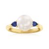 8mm Cultured Pearl and .30 ct. t.w. Sapphire Ring in 18kt Gold Over Sterling