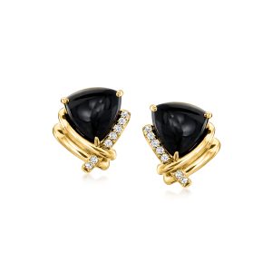 Onyx and .25 ct. t.w. Diamond Earrings in 18kt Gold Over Sterling