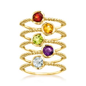 1.60 ct. t.w. Multi-Gemstone Jewelry Set: Five Rings in 18kt Gold Over Sterling
