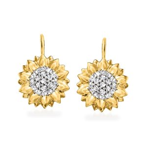 .40 ct. t.w. White Topaz Sunflower Drop Earrings in 18kt Gold Over Sterling