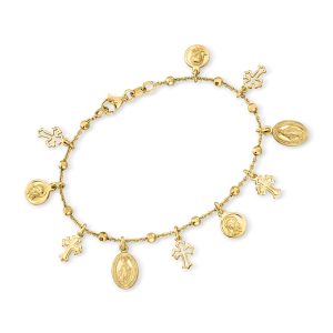 Italian 18kt Gold Over Sterling Religious Charm Bracelet