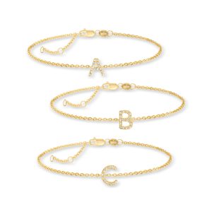 Diamond Initial Bracelet in 18kt Gold Over Sterling