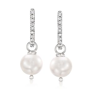 10mm Cultured Pearl and .40 ct. t.w. White Topaz Removable Hoop Drop Earrings in Sterling Silver