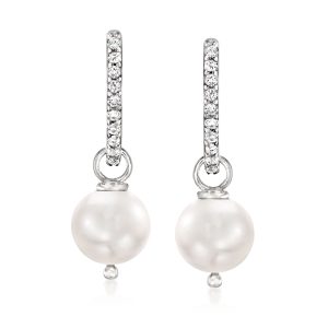 10mm Cultured Pearl and .40 ct. t.w. White Topaz Removable Hoop Drop Earrings in Sterling Silver