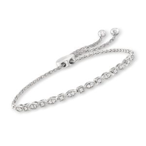 .25 ct. t.w. Diamond Square and Marquise-Shaped Bolo Bracelet in Sterling Silver