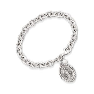 Italian Sterling Silver Miraculous Medal Charm Bracelet