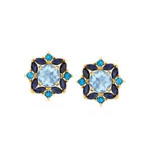 3.60 ct. t.w. Sky Blue Topaz, 4.60 ct. t.w. Sapphire and 1.70 ct. t.w. London Blue Topaz Earrings in 18kt Gold Over Sterling