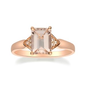 1.30 Carat Morganite Ring with Diamonds in 14kt Rose Gold