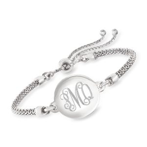Sterling Silver Personalized Disc Popcorn-Chain Bolo Bracelet