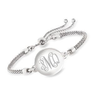 Sterling Silver Personalized Disc Popcorn-Chain Bolo Bracelet