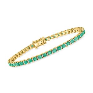 6.00 ct. t.w. Emerald and .50 ct. t.w. Diamond Tennis Bracelet in 18kt Gold Over Sterling