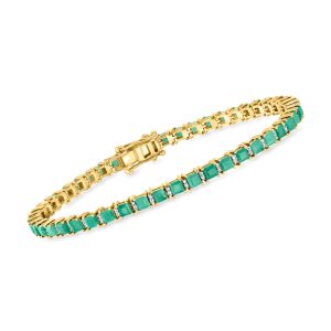 6.00 ct. t.w. Emerald and .50 ct. t.w. Diamond Tennis Bracelet in 18kt Gold Over Sterling