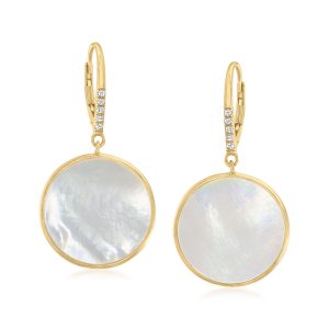 Mother-of-Pearl and .10 ct. t.w. White Topaz Circle Drop Earrings in 18kt Gold Over Sterling