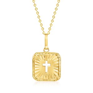 Italian 18kt Yellow Gold Cross Tag Necklace