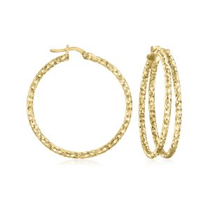 Italian 18kt Gold Over Sterling Diamond-Cut Double-Hoop Earrings. 1 3/8"