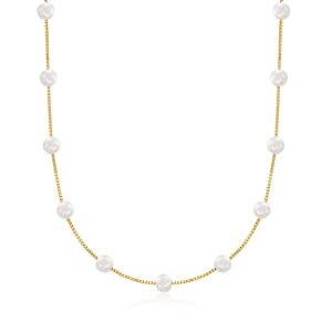 6-6.5mm Cultured Pearl Station Necklace in 18kt Gold Over Sterling