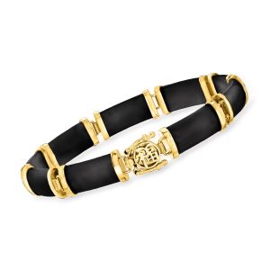 Black Agate "Good Fortune" Bracelet in 18kt Gold Over Sterling