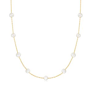 5-5.5mm Cultured Pearl Station Necklace in 14kt Yellow Gold