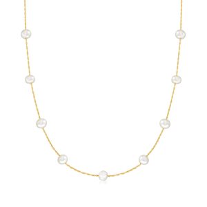 5-5.5mm Cultured Pearl Station Necklace in 14kt Yellow Gold