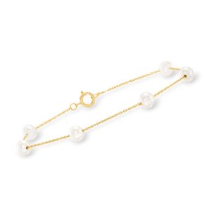 5-5.5mm Cultured Pearl Station Bracelet in 14kt Yellow Gold