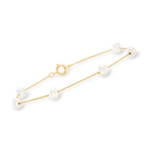 5-5.5mm Cultured Pearl Station Bracelet in 14kt Yellow Gold