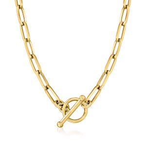 4mm 14kt Yellow Gold Paper Clip Link Toggle Necklace