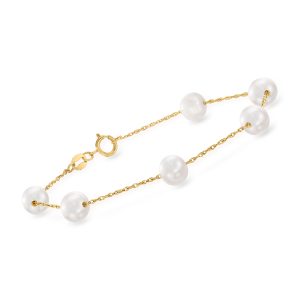 6-6.5mm Cultured Pearl Station Bracelet in 14kt Yellow Gold