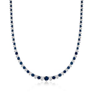 8.00 ct. t.w. Sapphire and 1.50 ct. t.w. Diamond Tennis Necklace in Sterling Silver