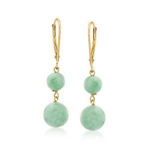 Jade Double-Bead Drop Earrings in 14kt Yellow Gold