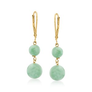 Jade Double-Bead Drop Earrings in 14kt Yellow Gold