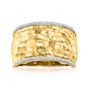 .10 ct. t.w. Diamond Hammered Ring in 18kt Gold Over Sterling