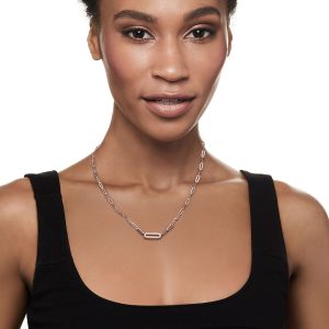 Charles Garnier .25 ct. t.w. CZ Paper Clip Link Necklace in Sterling Silver. 17"