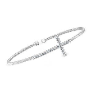 Charles Garnier .28 ct. t.w. Cross Cuff Bracelet in Sterling Silver. 7.5"