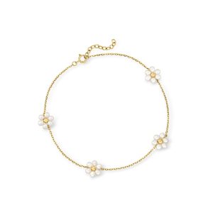 3-3.5mm Cultured Pearl Flower Station Anklet in 14kt Yellow Gold. 9"