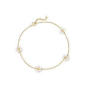 3-3.5mm Cultured Pearl Flower Station Anklet in 14kt Yellow Gold. 9"