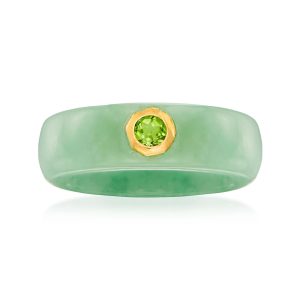 Jade and .30 Carat Peridot Ring with 14kt Yellow Gold