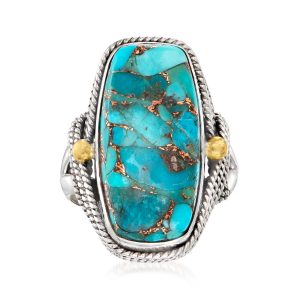 Turquoise Roped-Edge Ring in Sterling Silver with 18kt Gold Over Sterling