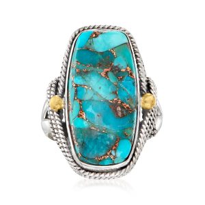 Turquoise Roped-Edge Ring in Sterling Silver with 18kt Gold Over Sterling