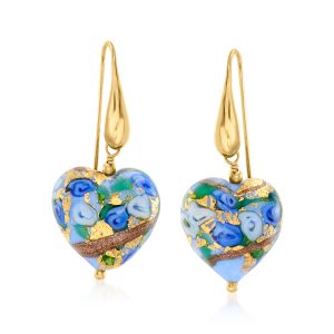 Italian Multicolored Murano Glass Heart Bead Drop Earrings with 18kt Gold Over Sterling