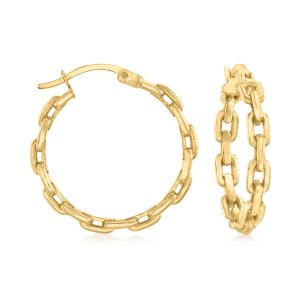 18kt Gold Over Sterling Paper Clip Link Hoop Earrings. 1"