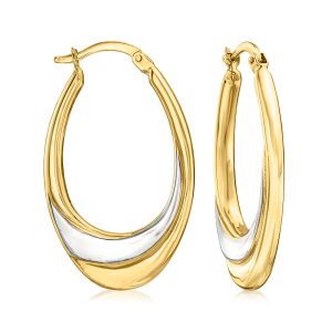 14kt Two-Tone Gold Oval Hoop Earrings. 1 1/4"