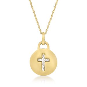 Italian 14kt Two-Tone Gold Diamond-Cut Cross Pendant Necklace
