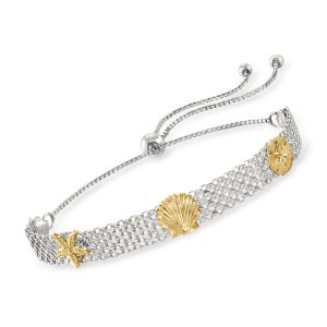Sterling Silver and 18kt Gold Over Sterling Sea Life Bismark-Link Bolo Bracelet