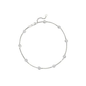 1.00 ct. t.w. Diamond Station Anklet in 14kt White Gold. 9"