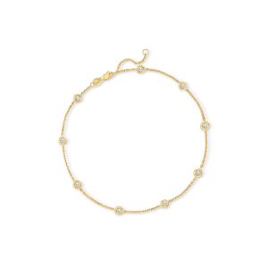 .50 ct. t.w. Diamond Station Anklet in 14kt Yellow Gold. 9"